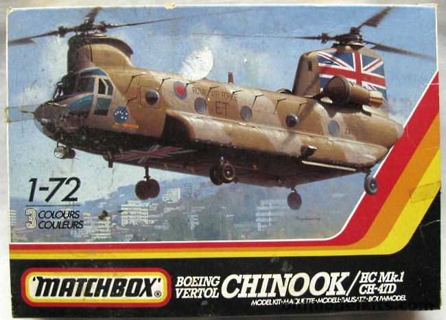 Matchbox 1/72 Boeing Vertol Chinook CH-47D / HC Mk.1 - RAF No. 18 Squadron Falkland Isles 1982 / US Army 159th Aviation Battalion 101st Airborne Fort Campbell KY / RAF No. 7 Sq Odiham 1986 / RAF  'BRITFORLEB' Task Force Lebanon 1964, PK-413 plastic model kit